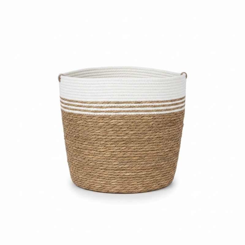 Panier de Rangement Rond en Paille et Corde 41x45 cm