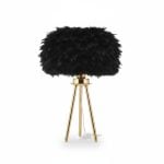 Lampe de Table Plumes Noires et Pied Or GS-9660N