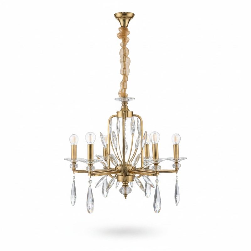 Suspension Lustre Cristal Doré 6 Branches Ø 60 cm