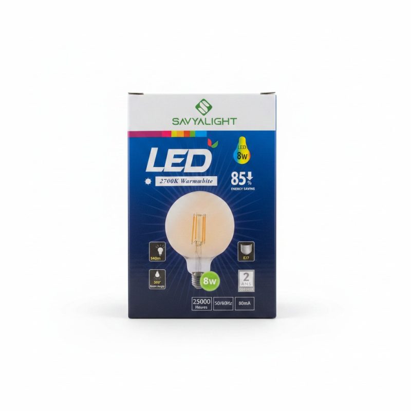 Ampoule LED Globe G125 E27 8W 2700K Ambrée Savylight