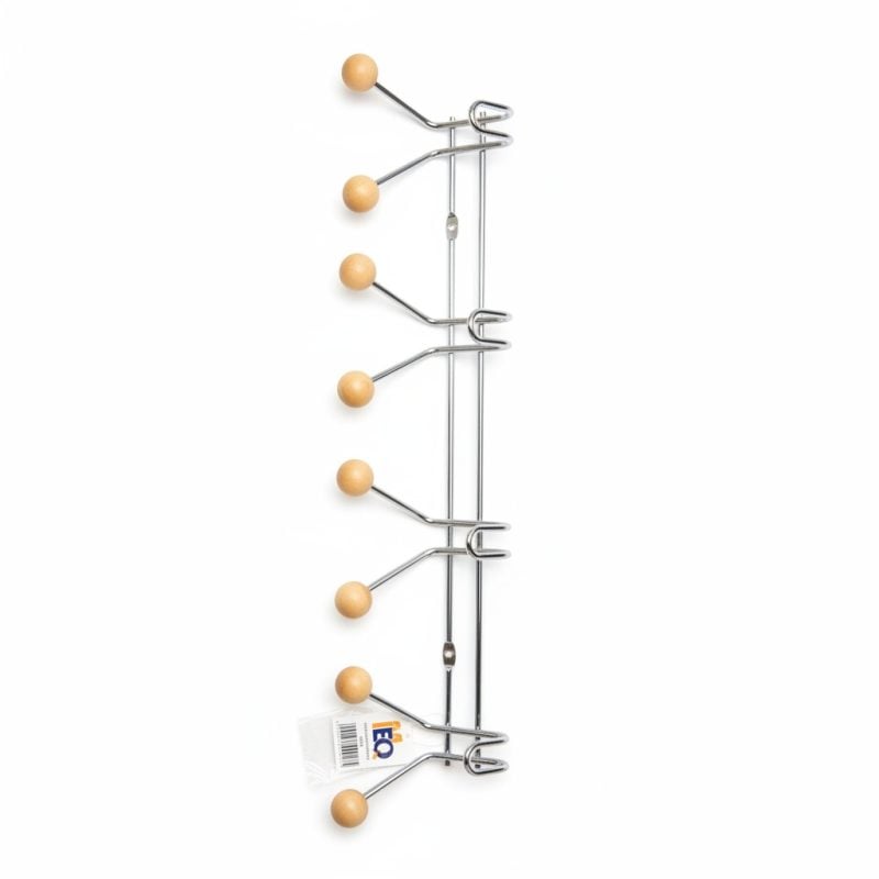 Portehabit mural EQ 8 crochets bois et métal chromé