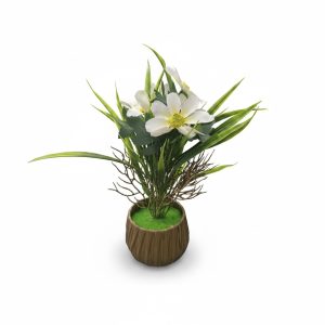 Plante artificielle blanche en pot décoratif tressé