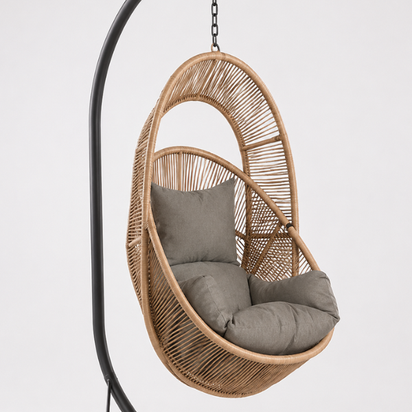 Chaise oeuf cocoon en cord coussin gris 108x85x69cm