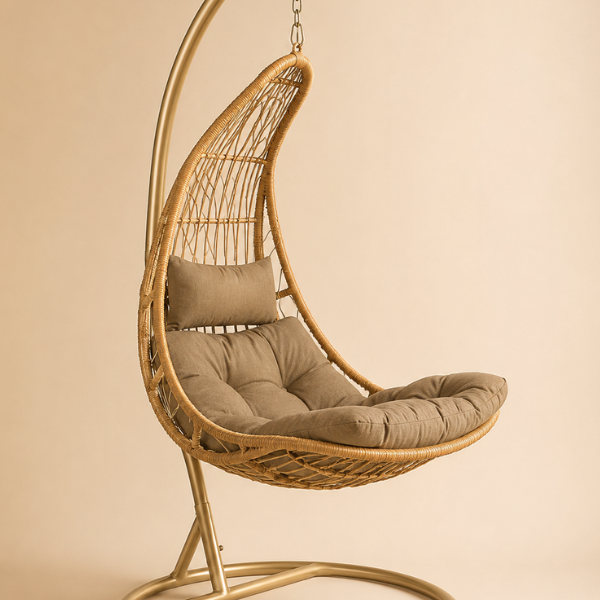 Chaise oeuf moon beige +coussin taupe 122x78x144cm