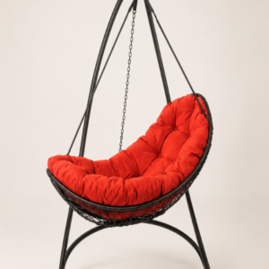 Chaise oeuf relaxia noir+coussin rouge 148x68x62cm