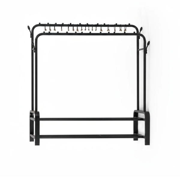 Portant à vêtements double en métal + 2 étagères de suspension pour chaussures 48 kg noir