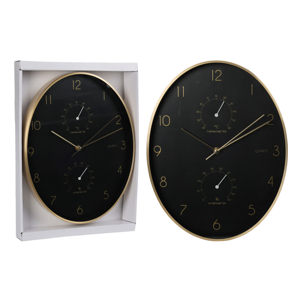 Horloge murale doré fond noir 34,5x27x4,2 cm