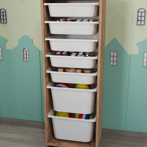 Meuble de rangement 7 paniers en pin