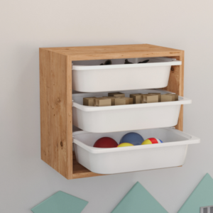 Meuble de rangement 3 paniers en pin