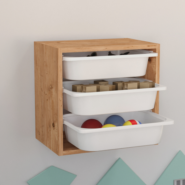 Meuble de rangement 3 paniers en pin