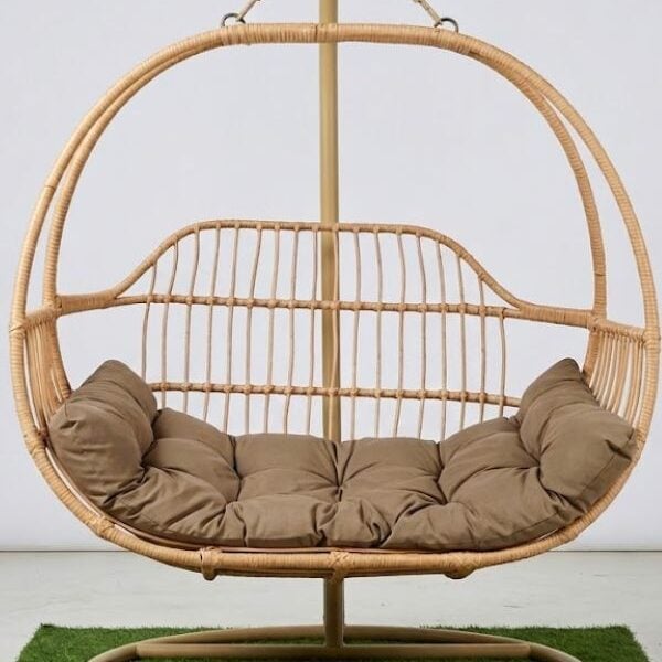 Chaise oeuf sunset beige+coussin taupe 114x122x63cm