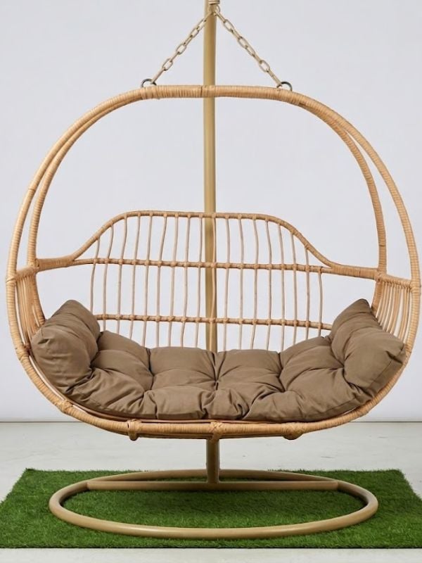 985766 Chaise oeuf sunset beige+coussin taupe 114x122x63cm – Image 1