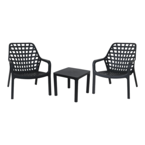 Ensemble table et 2 chaises en polypropylène noir – Table 45 x 45 x 40 cm
