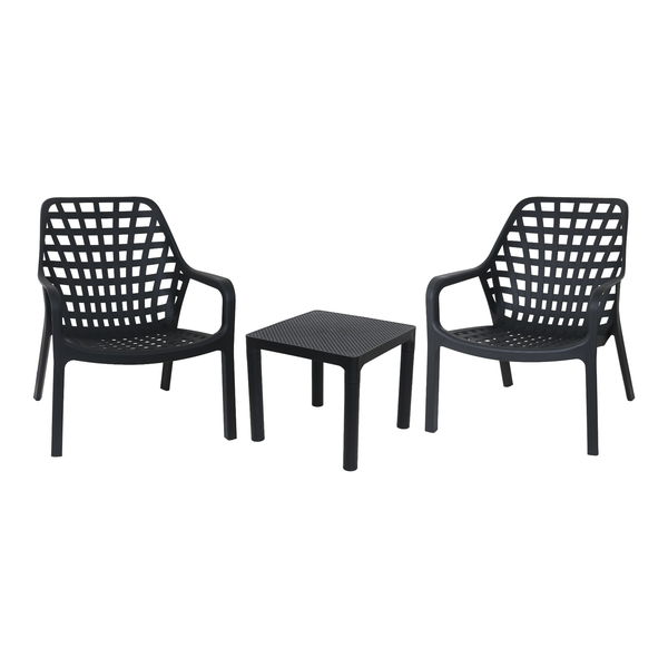 Ensemble table et 2 chaises en polypropylène noir – Table 45 x 45 x 40 cm