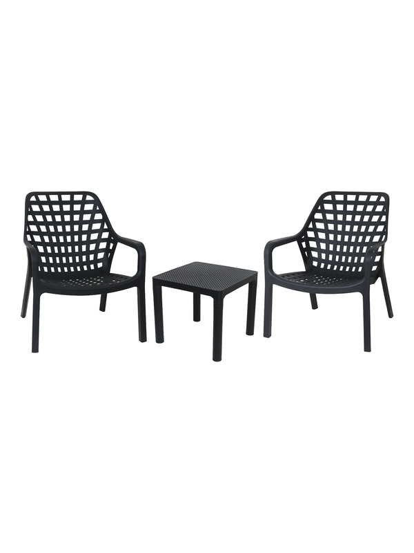 Ensemble table et 2 chaises en polypropylène noir – Table 45 x 45 x 40 cm