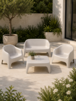 Salon de jardin 4 places+table en polypropylène beige – Image 2