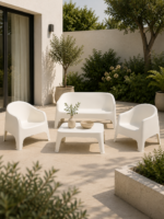 Salon de jardin 4 places+table en polypropylène blanc – Image 2