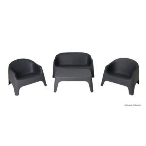 Salon de jardin 4 places+table en polypropylène anthracite