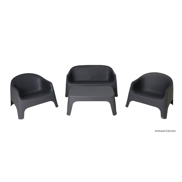 Salon de jardin 4 places+table en polypropylène anthracite