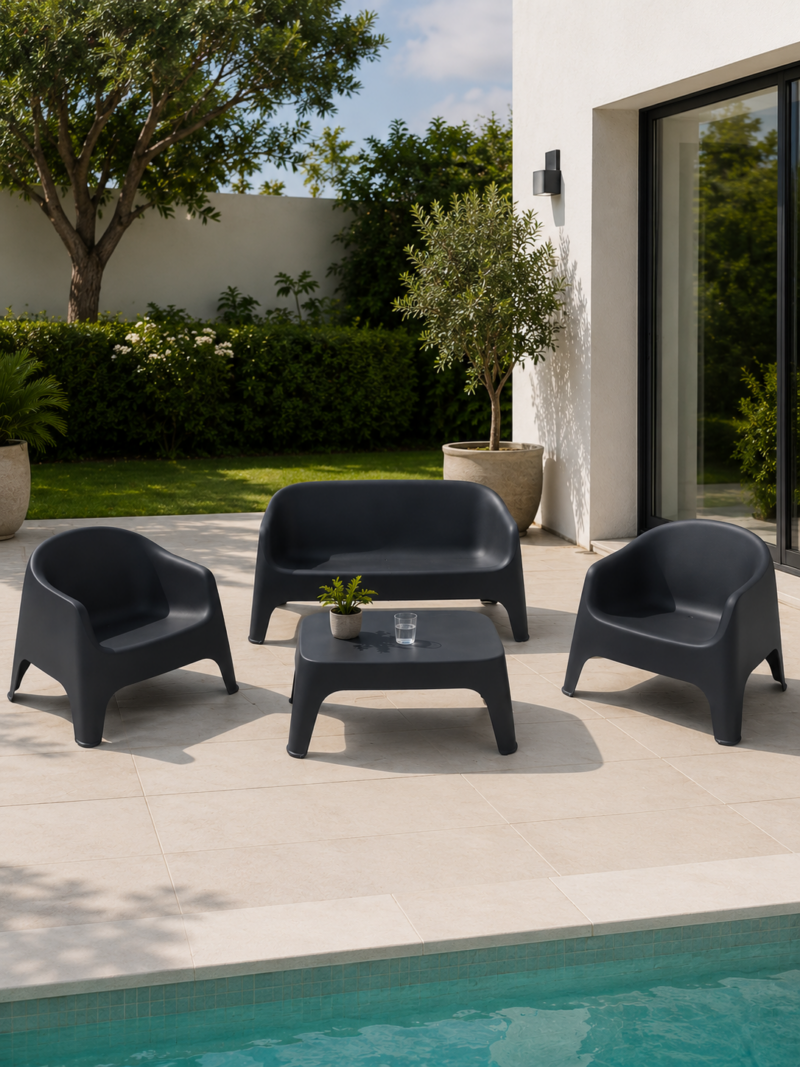 Salon de jardin 4 places+table en polypropylène anthracite – Image 2