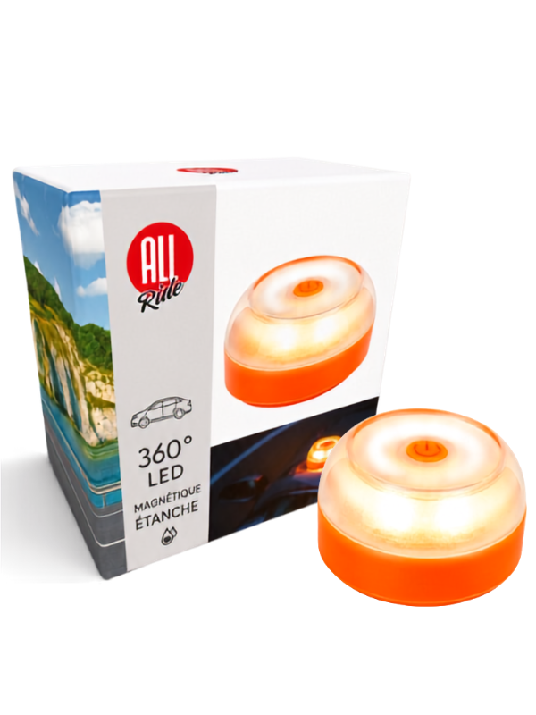 987318 Balise lumineuse d'urgence SOS V16 LED 360° magnétique étanche ALL RIDE 8 x 8 x 4 cm – Image 1