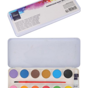 Boîte d'aquarelles 12 couleurs avec pinceau