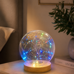 Lampe à poser ANGELINA LED RGB en verre et bois 140 x 170 mm