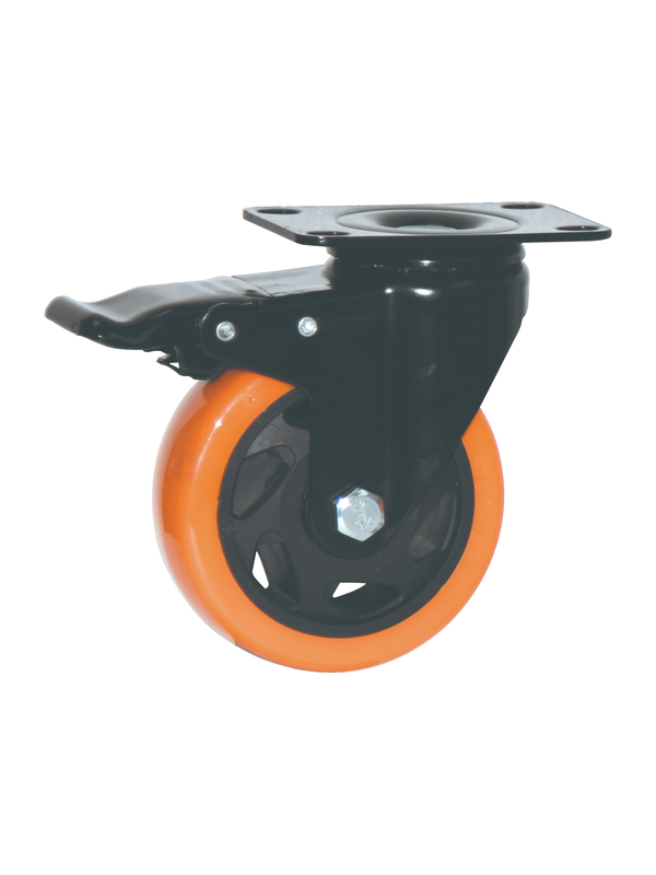 Roue à frein en polypropylène orange 100x31 mm