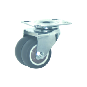 Roues double pivotantes en caoutchouc thermoplastique avec plaque chromèe 50x18 mm