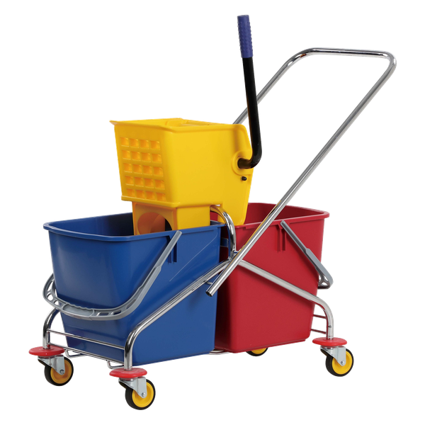 Chariot de ménage 60 L avec essoreur à pression latérale bleu/rouge/jaune