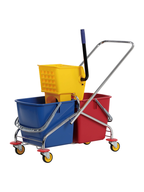 Chariot de ménage 60 L avec essoreur à pression latérale bleu/rouge/jaune