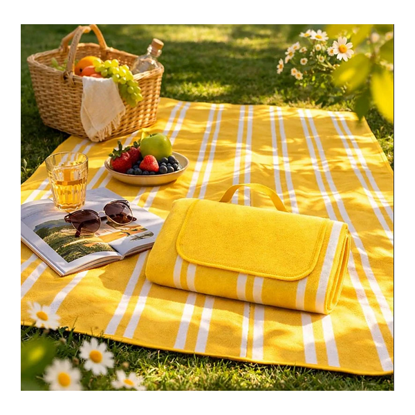 Couverture pique-nique fleece140x180cm jaune/blanc