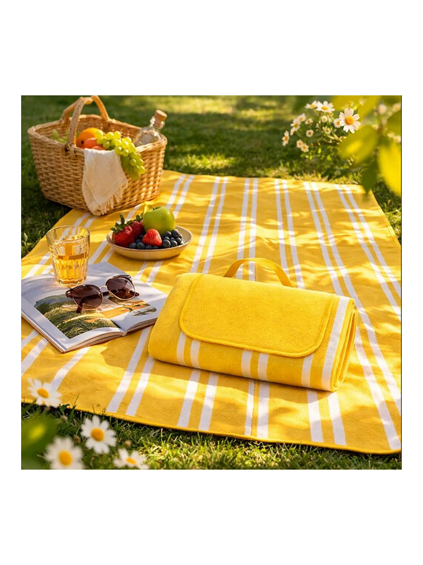 987396 Couverture piquenique fleece140x180cm jaune/blanc – Image 1