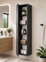 Armoire haute avec étagère gris pour salle de bain 40x195x35cm