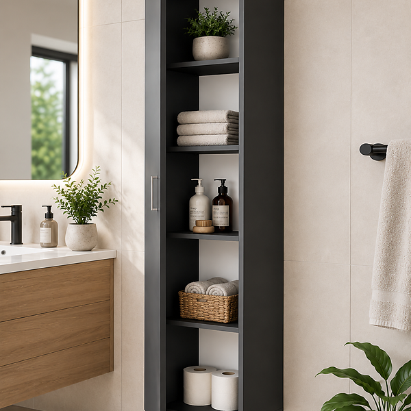 Armoire haute avec étagère gris pour salle de bain 40x195x35cm