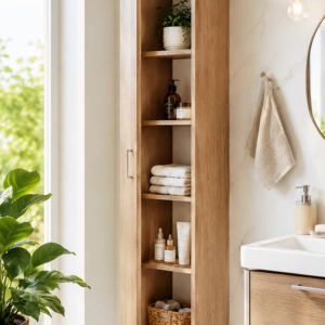 Armoire haute avec étagère chêne pour salle de bain 40x195x35cm