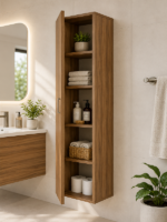 Armoire haute avec étagère noyer pour salle de bain 40x195x35cm