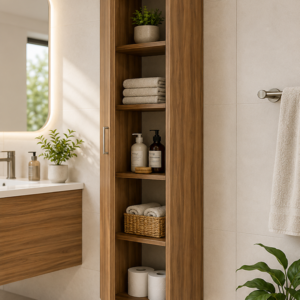 Armoire haute avec étagère noyer pour salle de bain 40x195x35cm