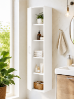 Armoire haute avec étagère blanche pour salle de bain 40x195x35cm