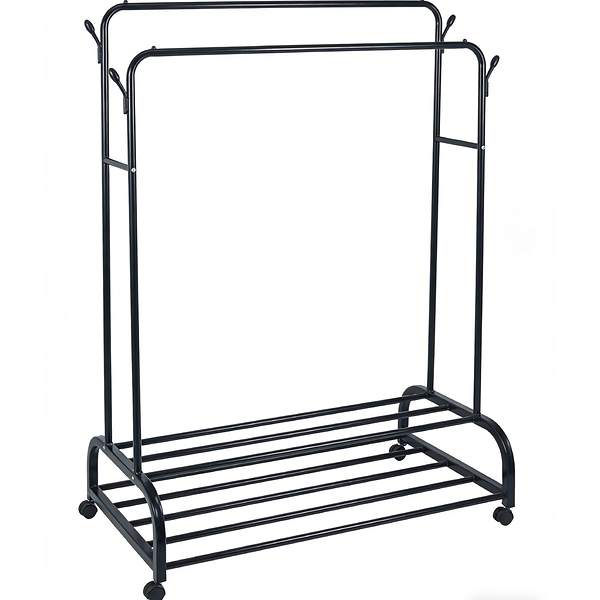Porte-vêtements double tringle 110x55x160cm métal + polypropylène noir