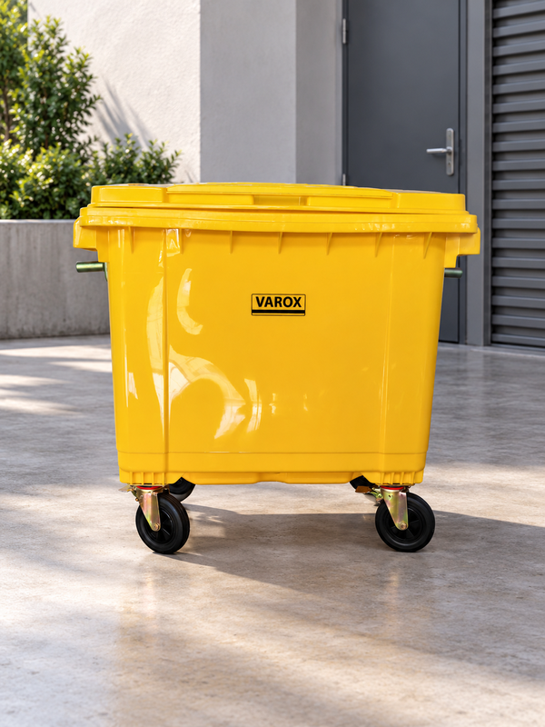 Poubelle à roulettes 660l 146x75x120cm jaune