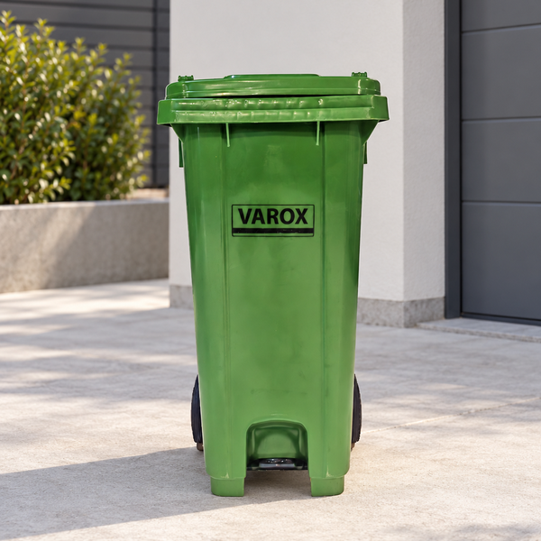 Poubelle roulante à pédale métallique 120l 47x54x92cm verte