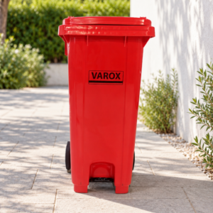 Poubelle roulante à pédale métallique 120l 47x54x92cm rouge