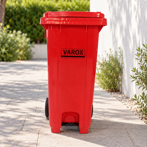 Poubelle roulante à pédale métallique 120l 47x54x92cm rouge