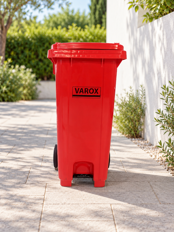 Poubelle roulante à pédale métallique 120l 47x54x92cm rouge