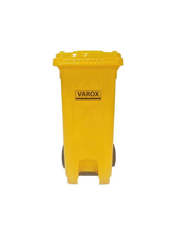 Poubelle roulante à pédale métallique 120l 47x54x92cm jaune