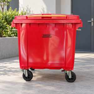 Poubelle à roulettes 660l 146x75x120cm rouge