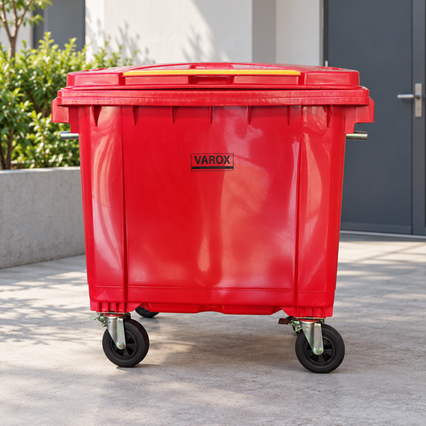 Poubelle à roulettes 660l 146x75x120cm rouge
