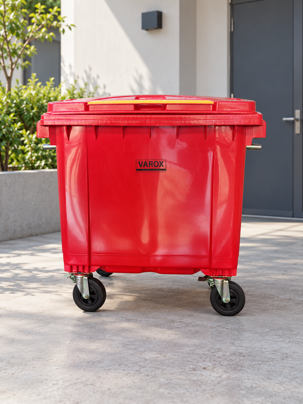 Poubelle à roulettes 660l 146x75x120cm rouge