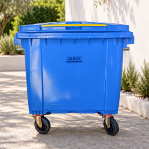 Poubelle à roulettes 660l 146x75x120cm bleue